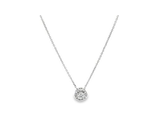 18K White Gold Round Halo Diamond Necklace